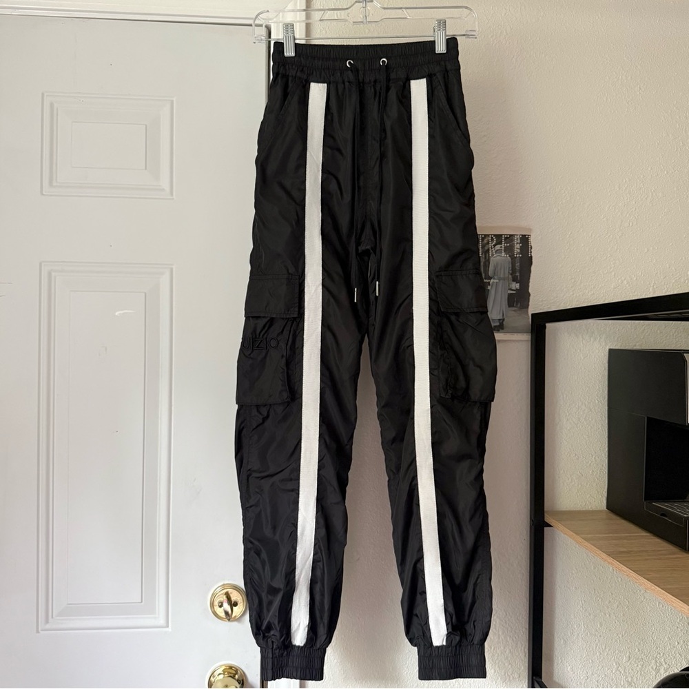 DANIELLE GUIZIO black white striped trim nylon jogger cropped‎ athletic pants